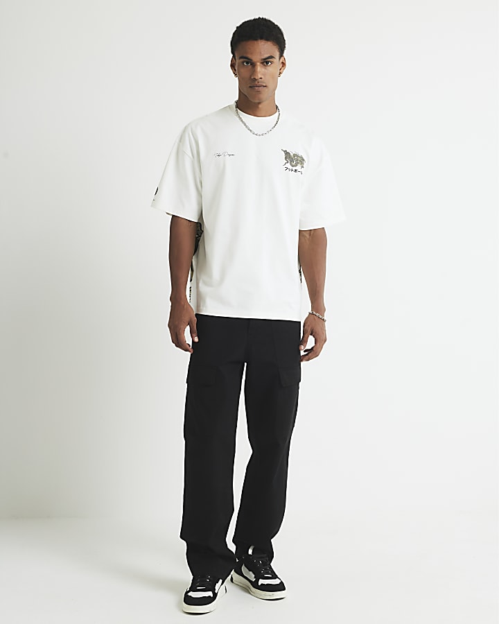 White Oversized Fit Dragon T-Shirt