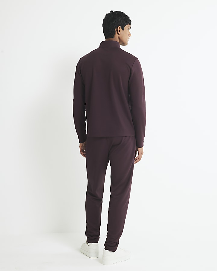Red Slim Fit Pique Half Zip Funnel Sweatshirt