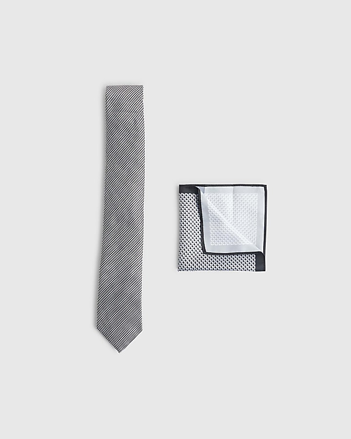 Grey Puppytooth Handkerchief And Tie Set