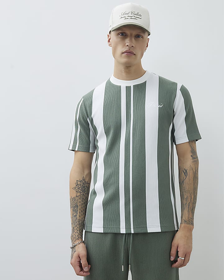 Khaki Slim Fit Stripe T-Shirt