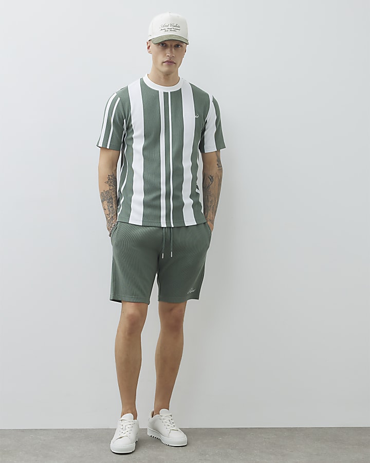 Khaki Slim Fit Stripe T-Shirt