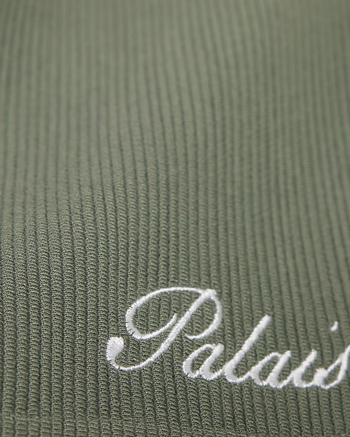 Khaki Slim Fit Palais Embroidered Shorts