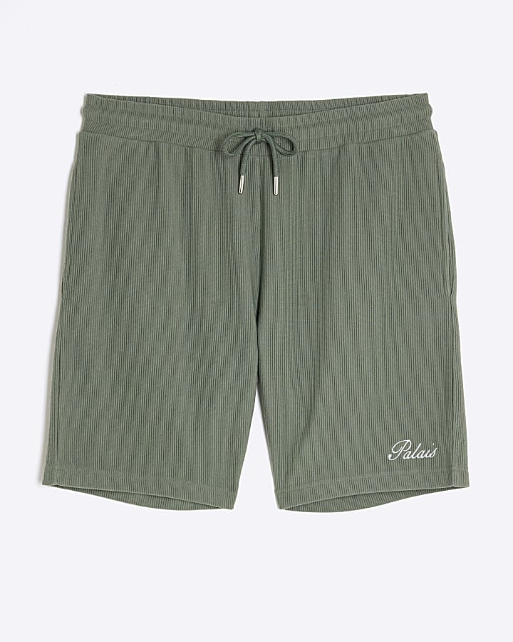 Khaki Slim Fit Palais Embroidered Shorts