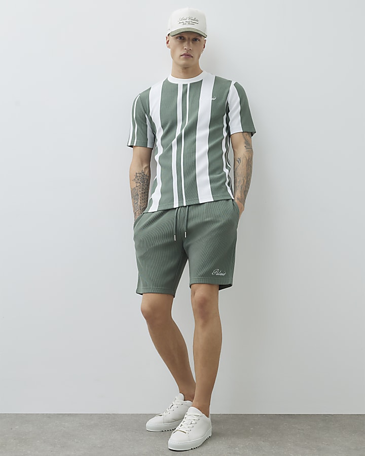 Khaki Slim Fit Palais Embroidered Shorts