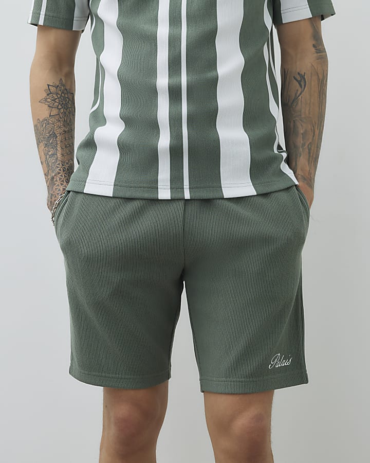 Khaki Slim Fit Palais Embroidered Shorts