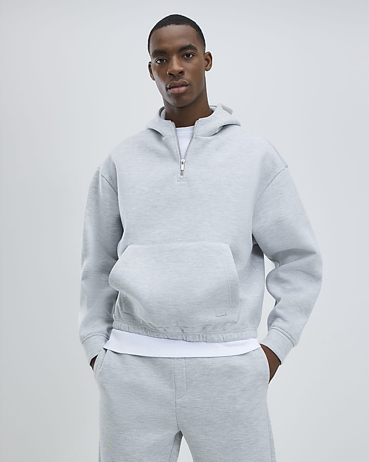 Grey Oversized Fit Quarter Zip Hoodie