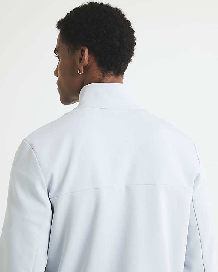 Blue Slim Fit Zipped Funnel Neck Sweatshirt