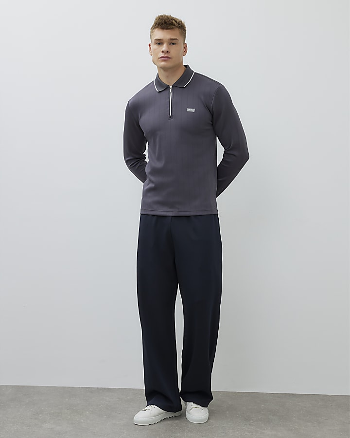 Grey Muscle Fit Les Amis Striped Polo Shirt