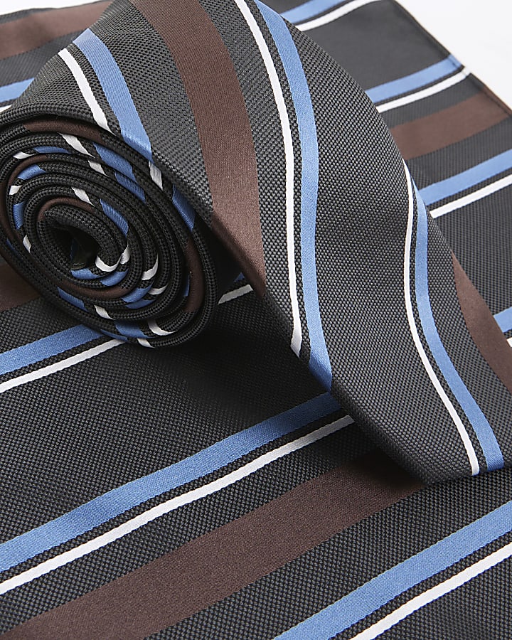 Navy Stripe Handkerchief And Tie Set