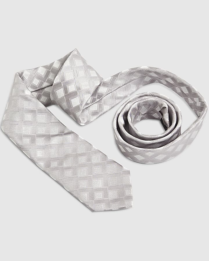Silver Geometric Print Tie