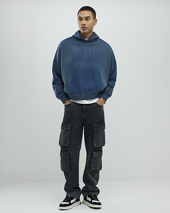 Blue Oversized Fit Ame Saint Hoodie