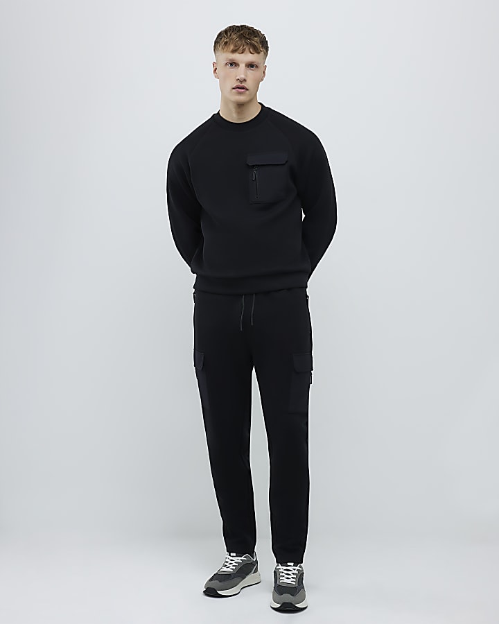 Black Slim Fit Nylon Hybrid Sweatshirt
