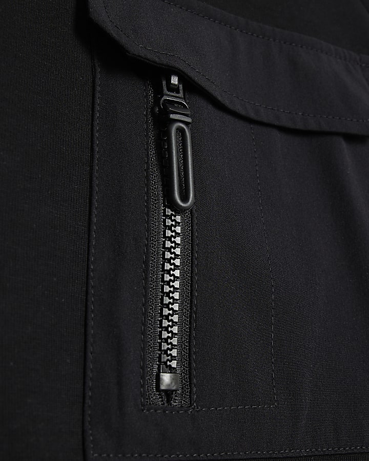 Black Slim Fit Nylon Hybrid Sweatshirt