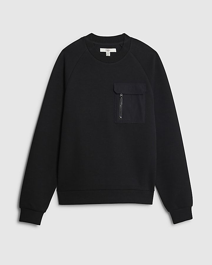 Black Slim Fit Nylon Hybrid Sweatshirt