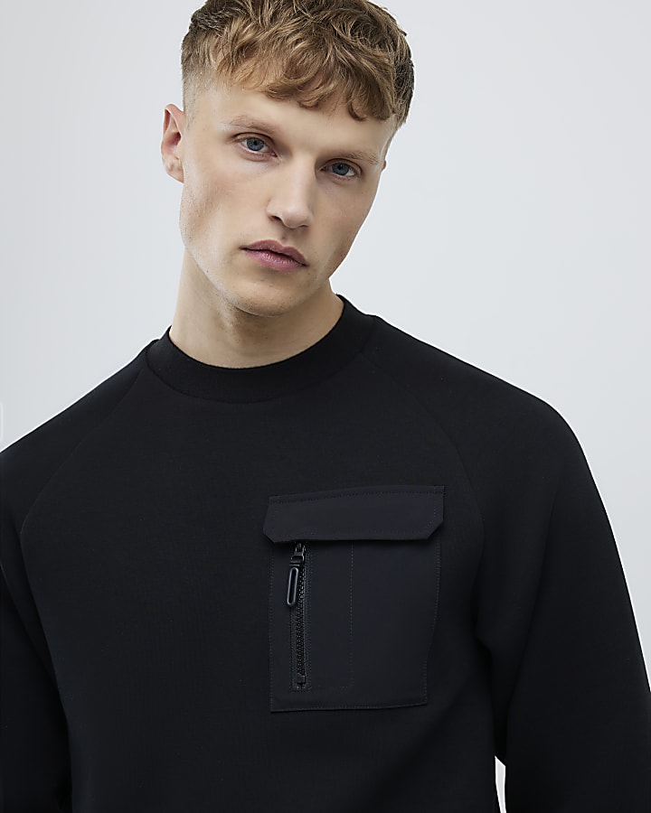 Black Slim Fit Nylon Hybrid Sweatshirt
