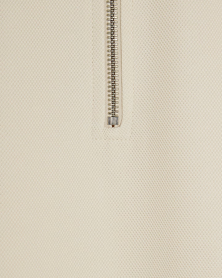Cream Slim Fit Half Zip Funnel Sweatshirt