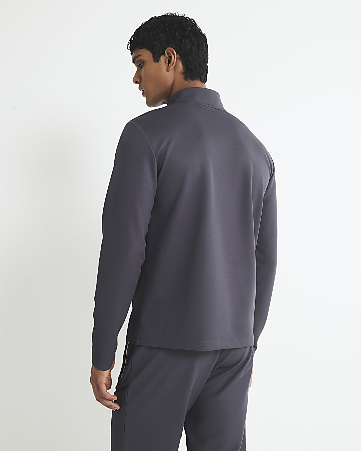 Grey Slim Fit Half Zip Funnel Sweatshirt