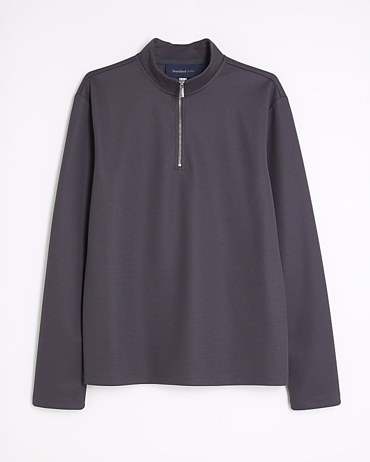 Grey Slim Fit Half Zip Funnel Sweatshirt