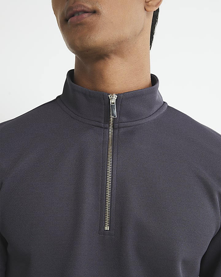 Grey Slim Fit Half Zip Funnel Sweatshirt