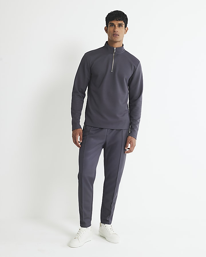 Grey Slim Fit Half Zip Funnel Sweatshirt