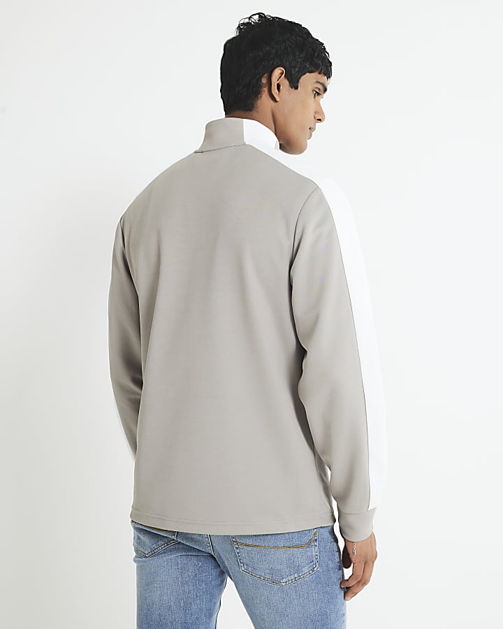 Grey Slim Fit Colour Block Funnel Sweatshirt