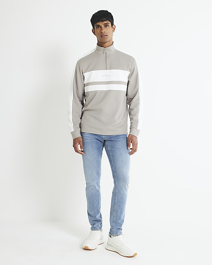 Grey Slim Fit Colour Block Funnel Sweatshirt