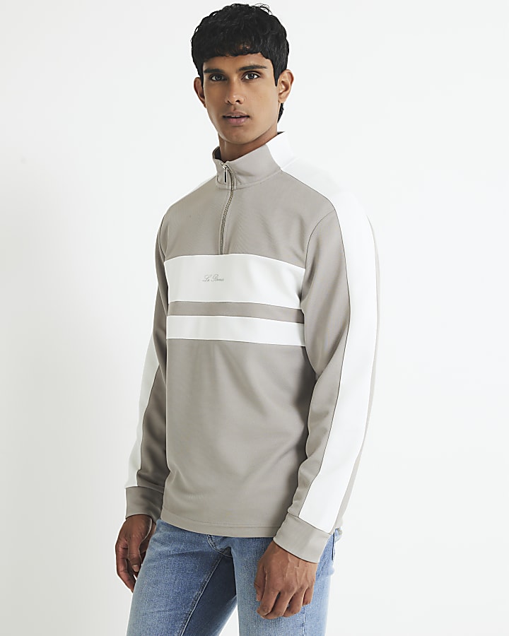 Grey Slim Fit Colour Block Funnel Sweatshirt