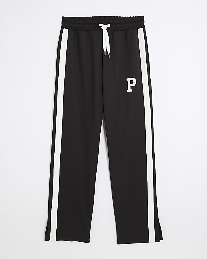 Black Wide Fit Twill Split Joggers