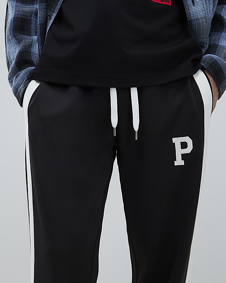 Black Wide Fit Twill Split Joggers