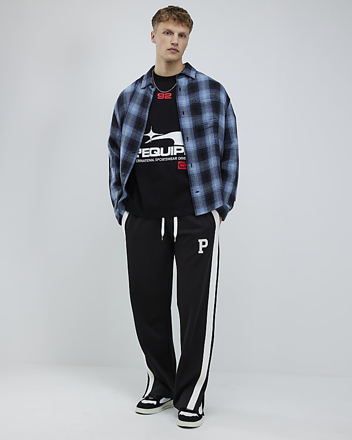 Black Wide Fit Twill Split Joggers