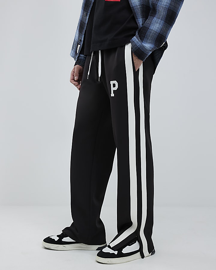 Black Wide Fit Twill Split Joggers