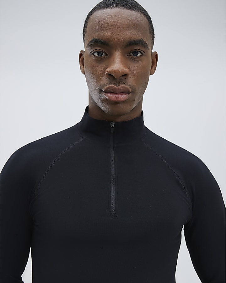 Black Quarter Zip Funnel Sweatshirt