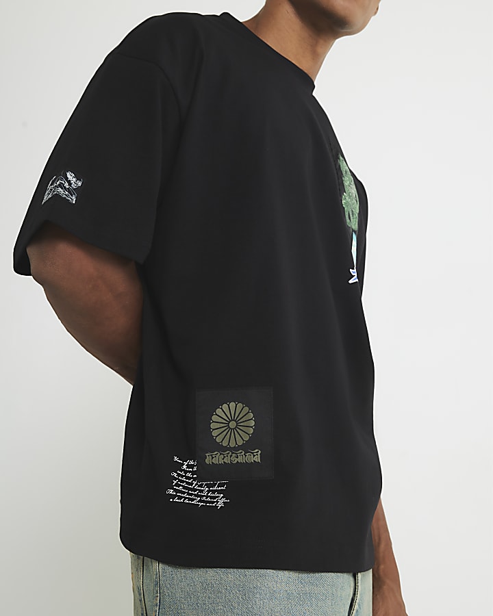 Black Oversized Fit Japanese Patch T-Shirt