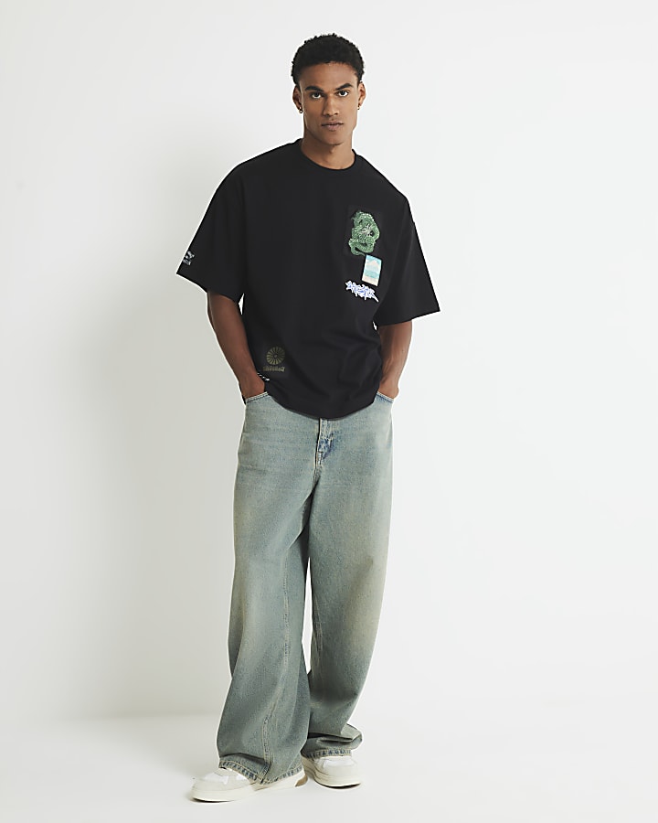 Black Oversized Fit Japanese Patch T-Shirt