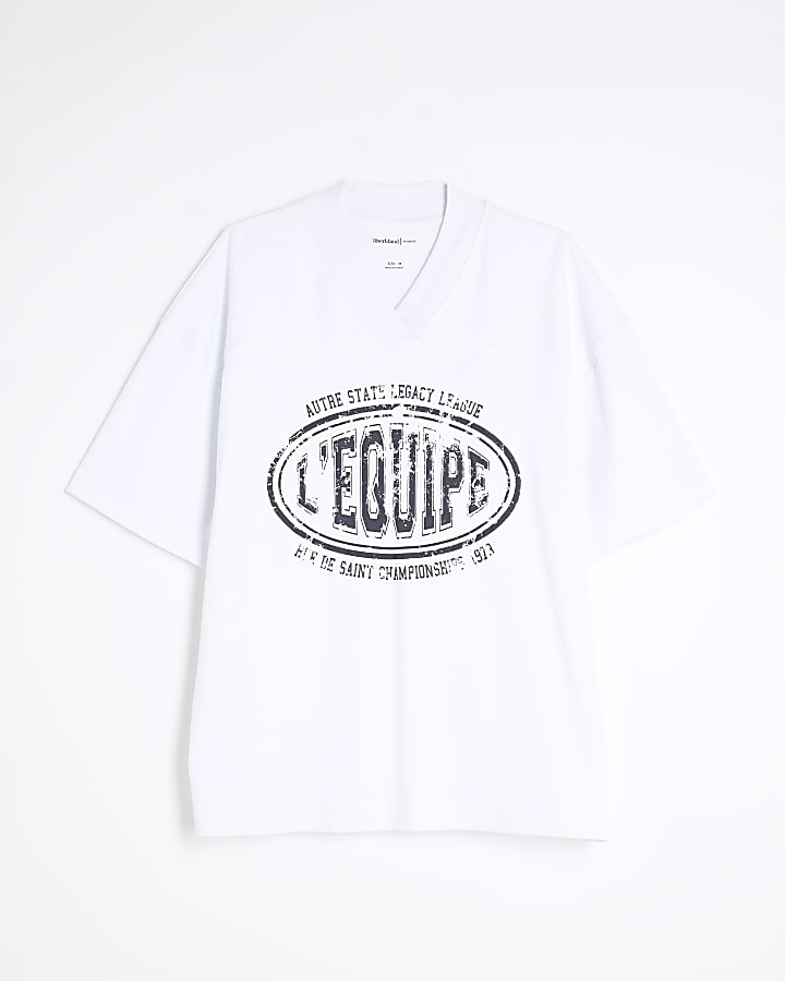 White Oversized Fit L'equipe T-Shirt