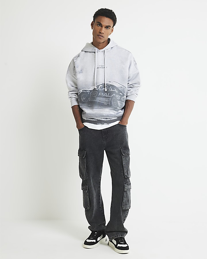 Grey Oversized Fit Palais Racing Hoodie