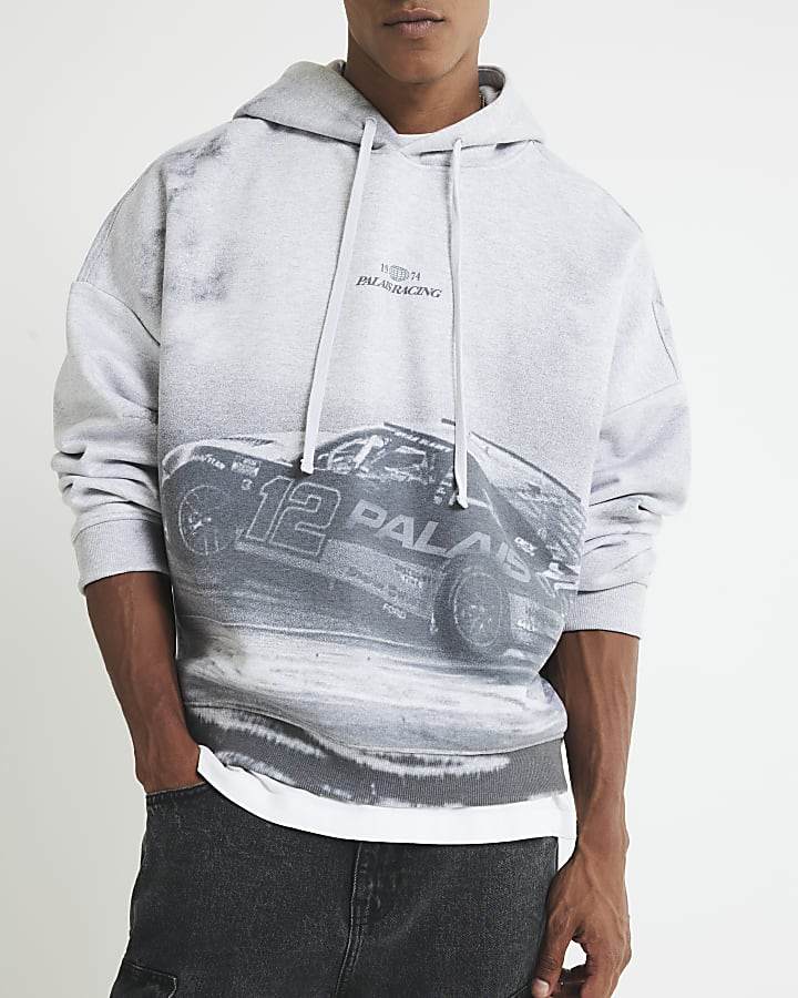 Grey Oversized Fit Palais Racing Hoodie