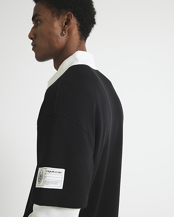 Black L'equipe Badge Double Layer Polo Shirt