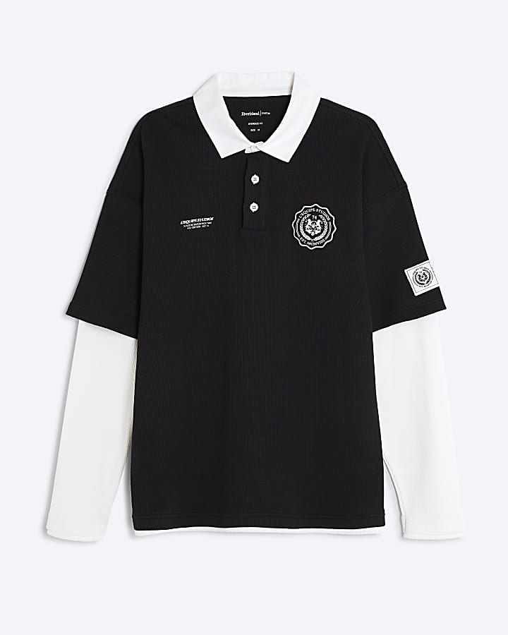 Black L'equipe Badge Double Layer Polo Shirt