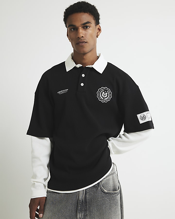 Black L'equipe Badge Double Layer Polo Shirt