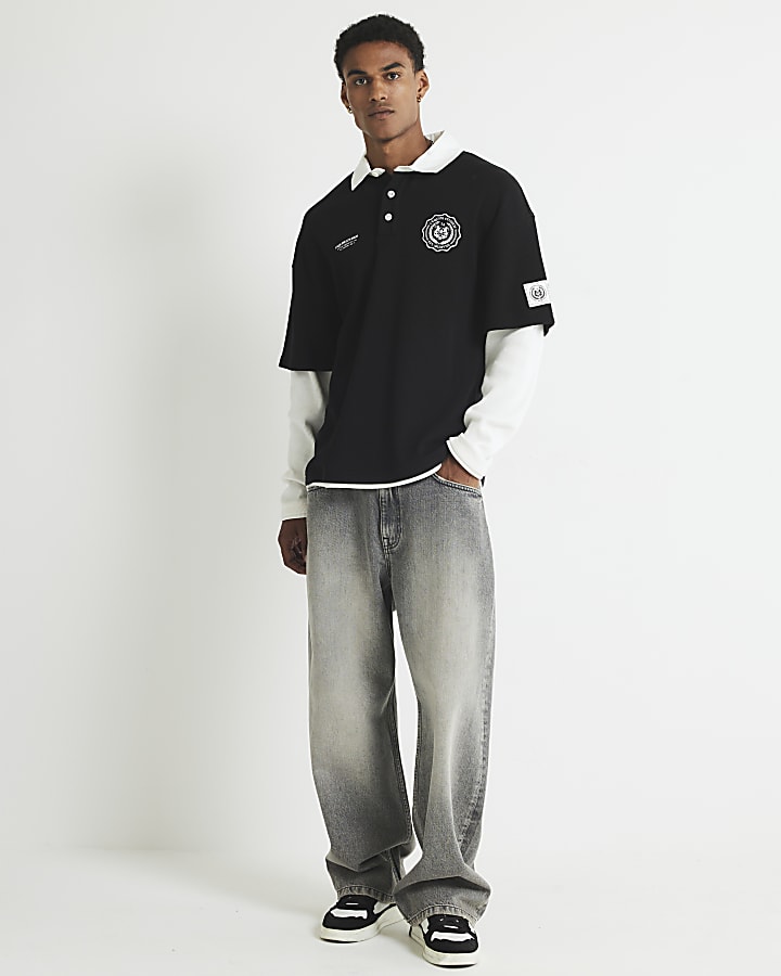 Black L'equipe Badge Double Layer Polo Shirt