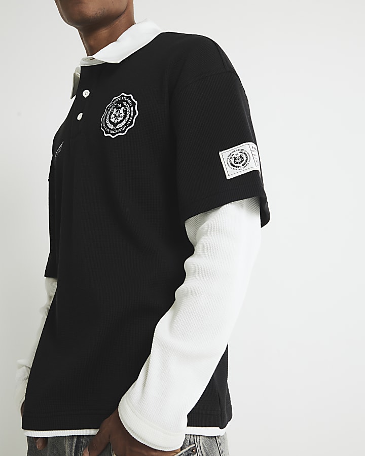 Black L'equipe Badge Double Layer Polo Shirt