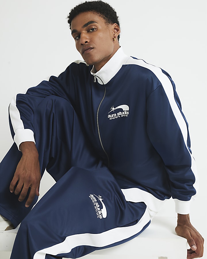 Blue Regular Fit Aura Studios Zip Track Top