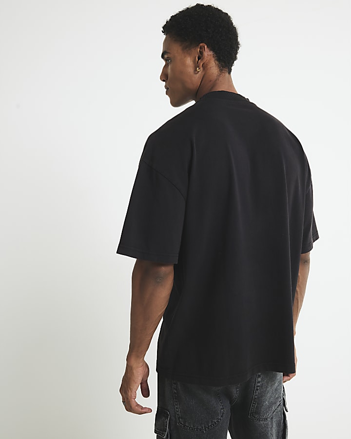 Black Oversized Fit 98 Applique T-Shirt