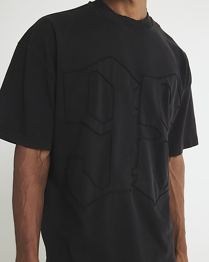 Black Oversized Fit 98 Applique T-Shirt