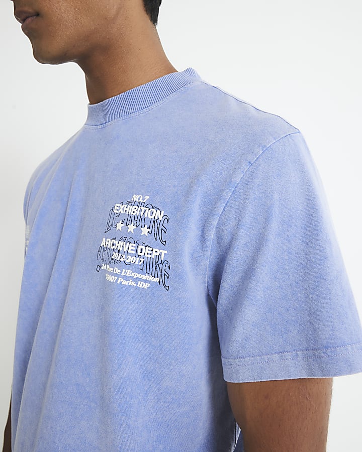 Blue Regular Fit Archive Dept Washed T-Shirt