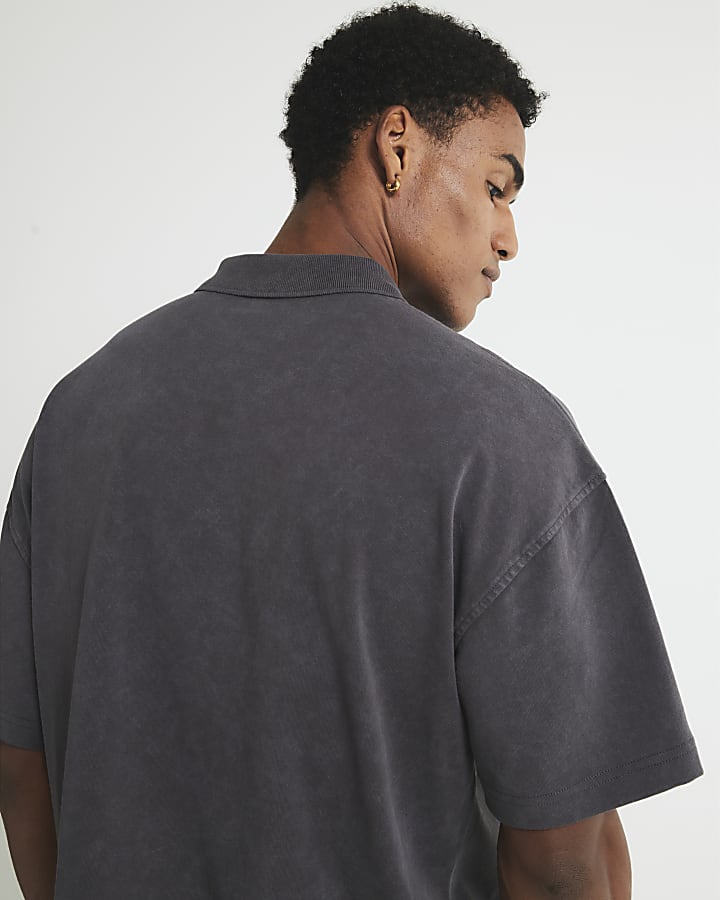 Grey Oversized Fit Sigma Studios Polo Shirt