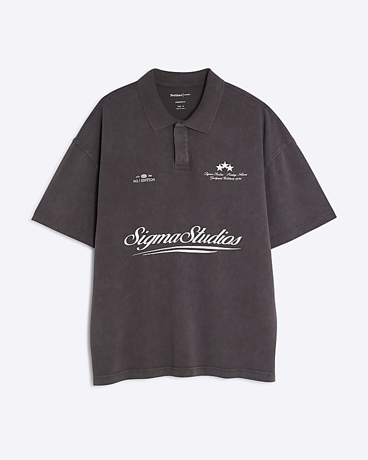 Grey Oversized Fit Sigma Studios Polo Shirt