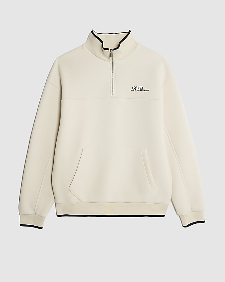 Cream Oversized Fit Embroidered Sweatshirt