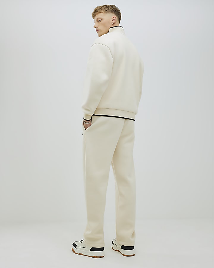 Cream Regular Fit Embroidered Joggers